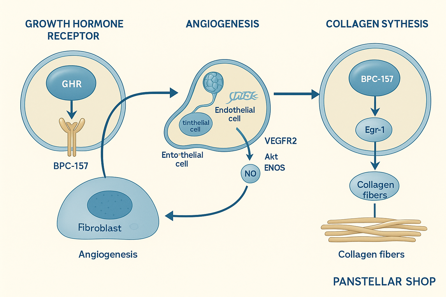 BPC-157 peptide proposed mechanisms: growth factors, angiogenesis, collagen synthesis